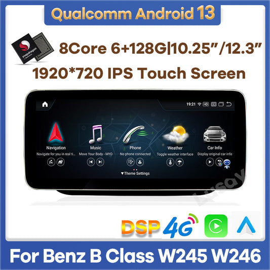 10.25"/12.3" Android 13 Qualcomm Car Multimedia Player GPS Radio for Mercedes Benz B Class B180 W245 W246 2010-2018