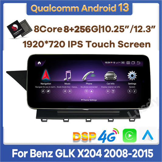 10.25"/12.3" Android 13 Qualcomm Car Multimedia Player GPS Radio for Mercedes Benz GLK Class X204 2008-2015